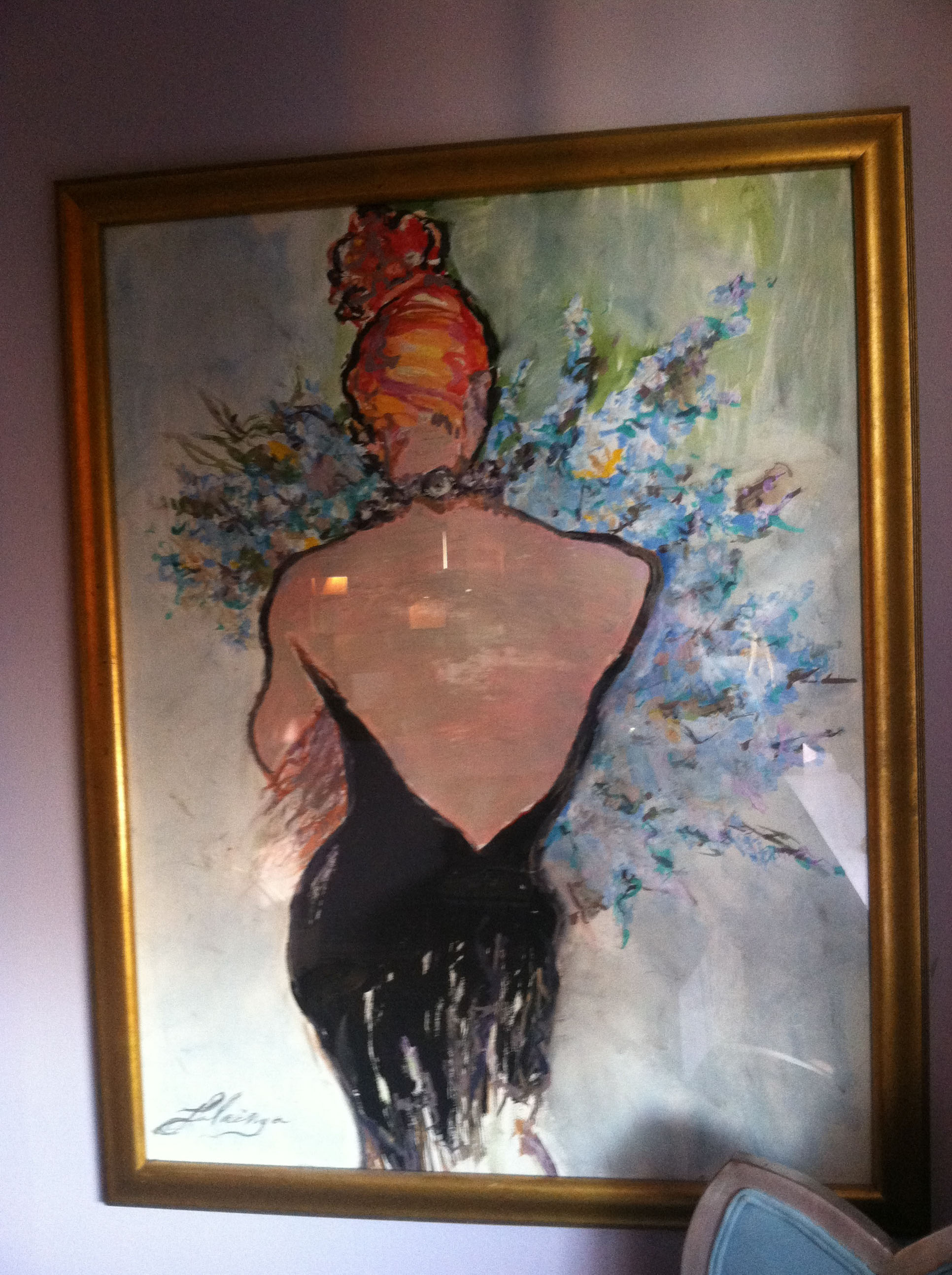 Woman with Open Back Dress and Flowers