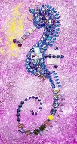 Blue Seahorse With Vintage Stones